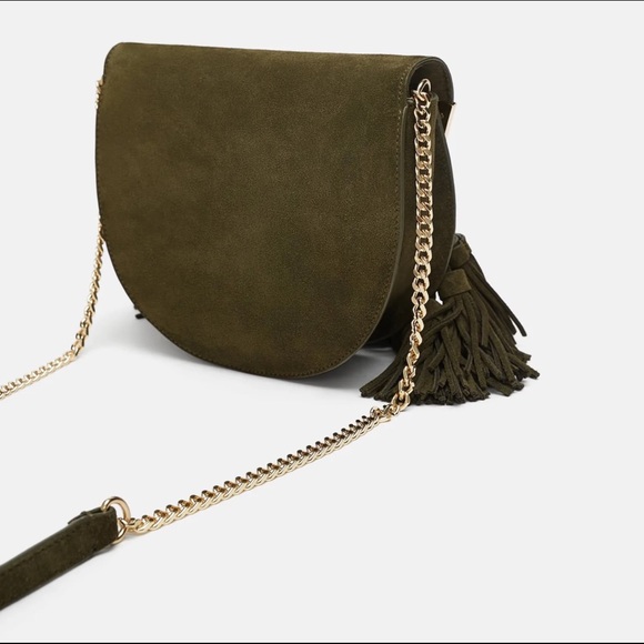Genuine Leather Suede Crossbody Bag w/ Tassels - Picture 5 of 8